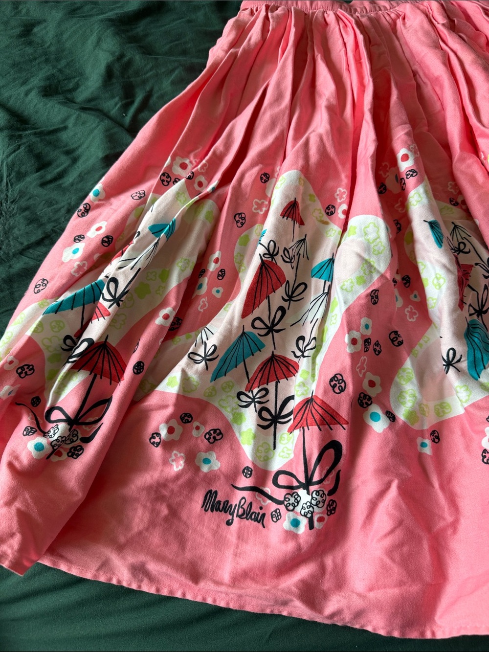Pinup Couture Pink Circle Skirt with Umbrella Print